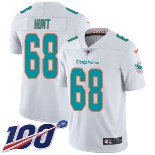 Miami Dolphins 68 Robert Hunt White Men Stitched NFL 100th Season Vapor Untouchable Limited Jersey